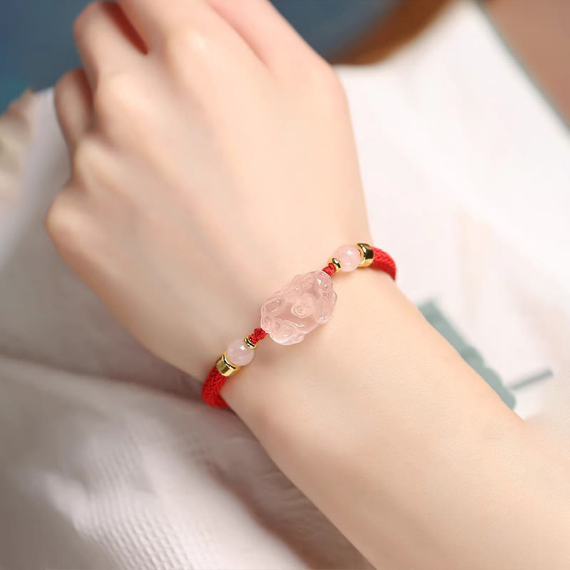 Buddha Stones PiXiu Rosa Kristall Reichtum Schnur geflochtenes Armband - image 4
