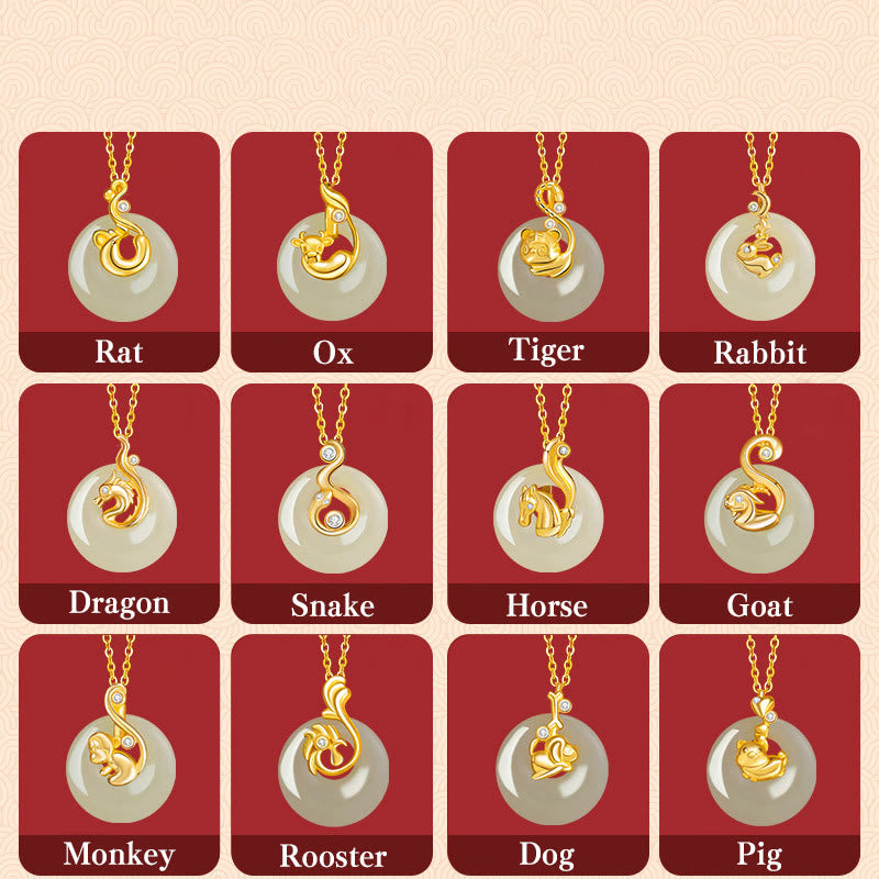 Buddha Stones, chinesisches Sternzeichen, Hetian-Jade, 925er Sterlingsilber, Halskette mit Anhänger - image 1