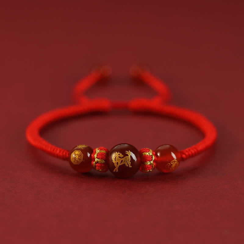 Buddha Stones Handgemachtes rotes Achat-chinesisches Sternzeichen-Schutzarmband mit roter Schnur, geflochten - Roter Achat Chinesisches Sternzeichen Pferd - image 20