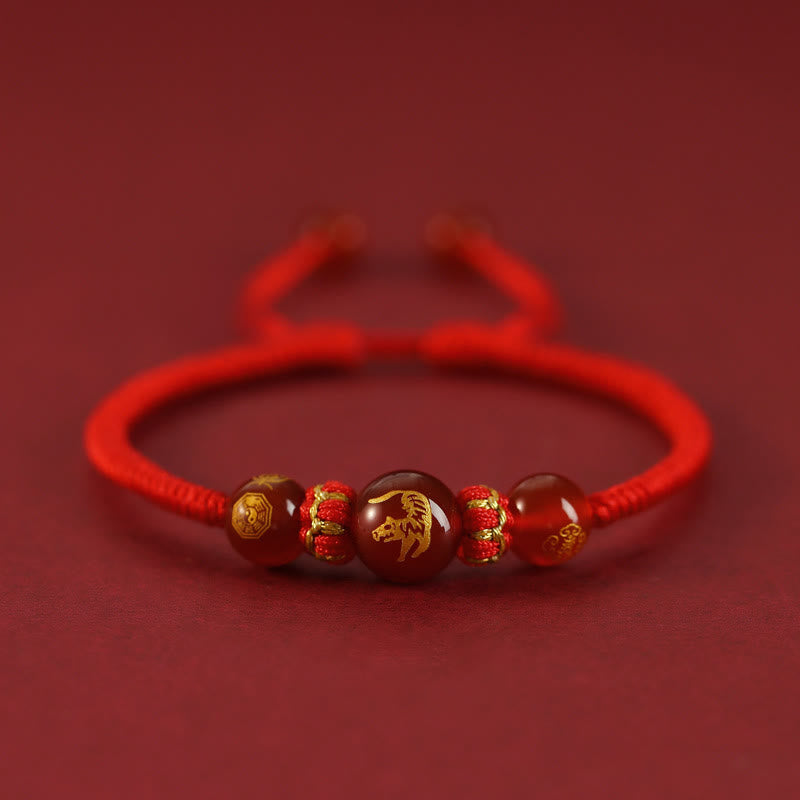Buddha Stones Handgemachtes rotes Achat-chinesisches Sternzeichen-Schutzarmband mit roter Schnur, geflochten - Roter Achat Chinesisches Sternzeichen-Tiger - image 3