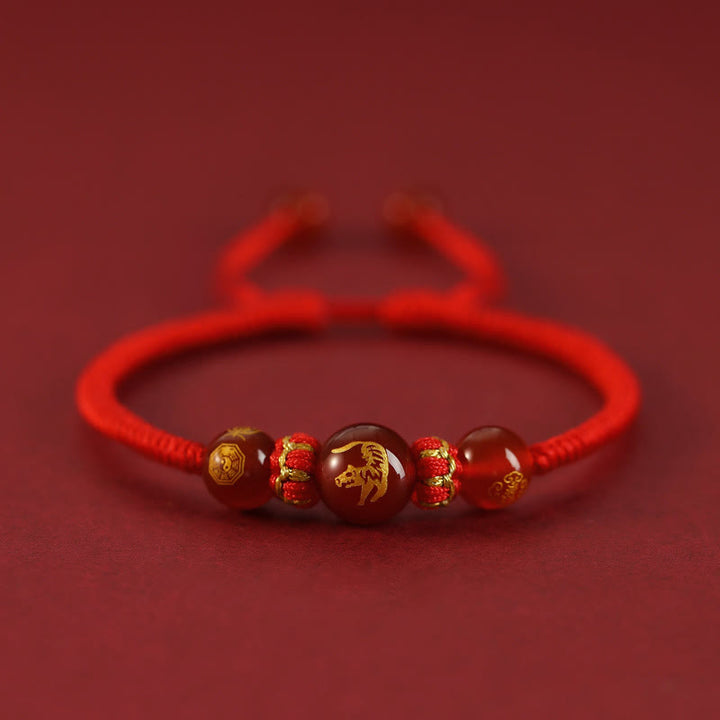 Buddha Stones Handgemachtes rotes Achat-chinesisches Sternzeichen-Schutzarmband mit roter Schnur, geflochten - Roter Achat Chinesisches Sternzeichen-Tiger - image 3