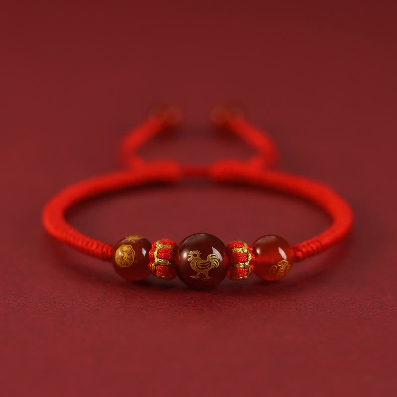 Buddha Stones Handgemachtes rotes Achat-chinesisches Sternzeichen-Schutzarmband mit roter Schnur, geflochten - Roter Achat Chinesisches Sternzeichen Hahn - image 23