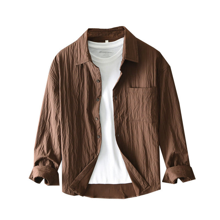 Buddha Stones Lässiges, einfarbiges, langärmeliges Herrenhemd mit Tasche - image 4