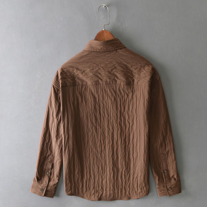 Buddha Stones Lässiges, einfarbiges, langärmeliges Herrenhemd mit Tasche - image 3