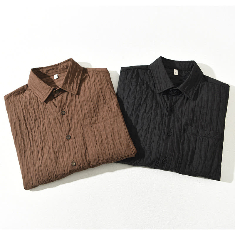 Buddha Stones Lässiges, einfarbiges, langärmeliges Herrenhemd mit Tasche - image 1