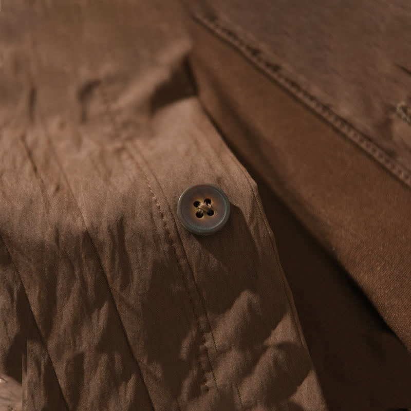 Buddha Stones Lässiges, einfarbiges, langärmeliges Herrenhemd mit Tasche - image 7