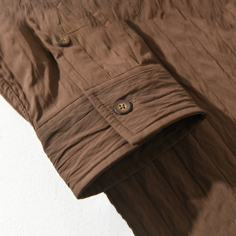 Buddha Stones Lässiges, einfarbiges, langärmeliges Herrenhemd mit Tasche - image 6