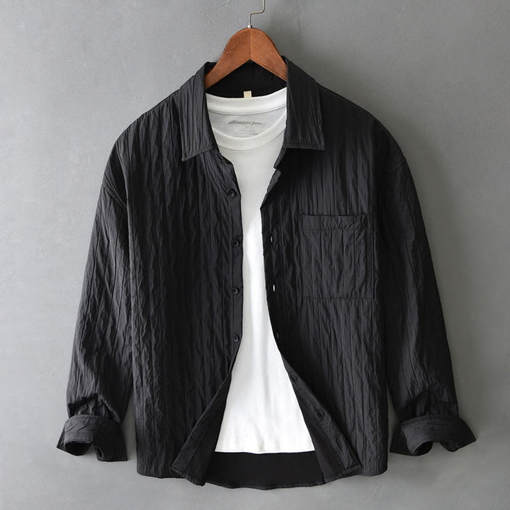 Buddha Stones Lässiges, einfarbiges, langärmeliges Herrenhemd mit Tasche - Schwarz - US/ UK/AU42, EU52 (3XL) - image 12