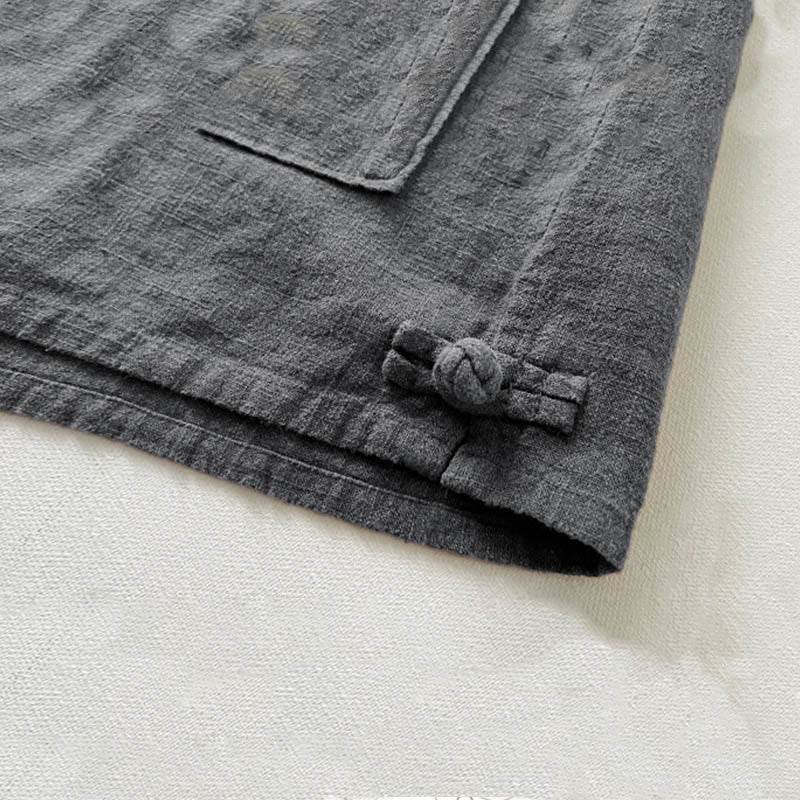 Buddha Stones Lässiges, einfarbiges Herrenhemd aus Ramie-Leinen-Baumwolle mit Taschen - image 3