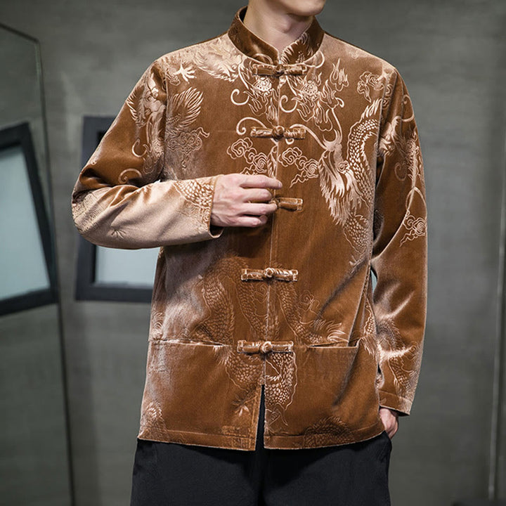 Buddha Stones Herren Tang-Anzug mit Froschknöpfen, Drachenmuster, Lisvelte-Baumwolljacke, Hemd mit Taschen - image 2