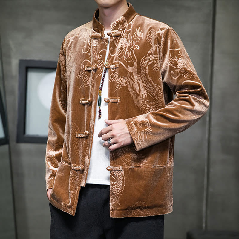 Buddha Stones Herren Tang-Anzug mit Froschknöpfen, Drachenmuster, Lisvelte-Baumwolljacke, Hemd mit Taschen - image 4