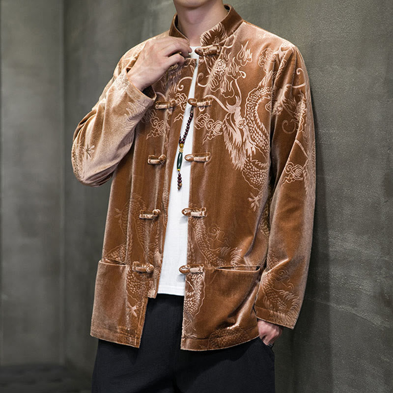 Buddha Stones Herren Tang-Anzug mit Froschknöpfen, Drachenmuster, Lisvelte-Baumwolljacke, Hemd mit Taschen - image 7