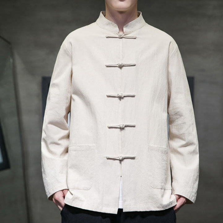 Buddha Stones Einfarbiger Tang-Anzug aus Baumwolle und Leinen mit Froschknöpfen und Taschen - image 17