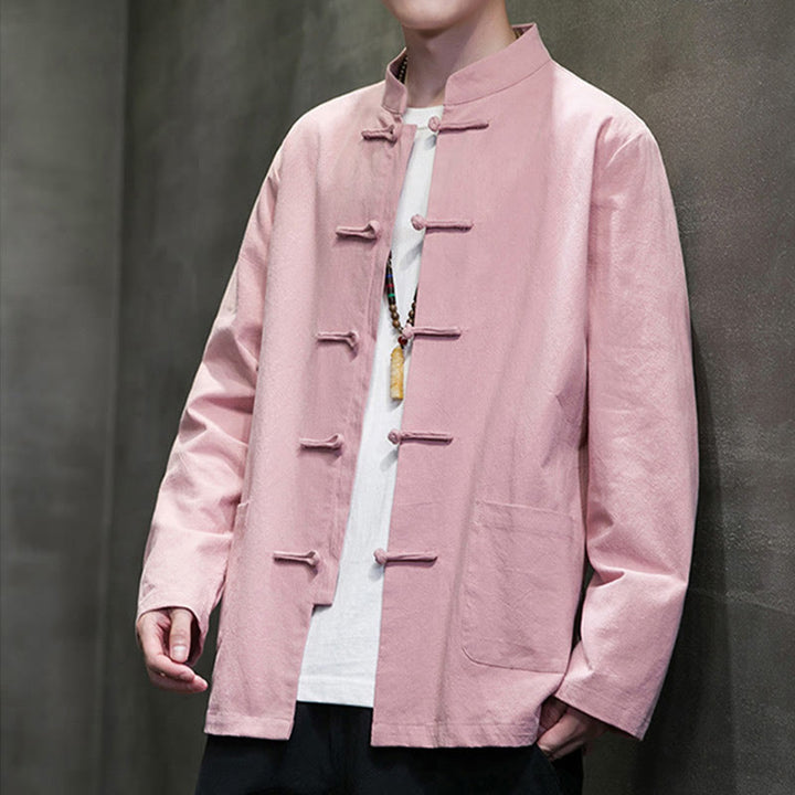 Buddha Stones Einfarbiger Tang-Anzug aus Baumwolle und Leinen mit Froschknöpfen und Taschen - image 27