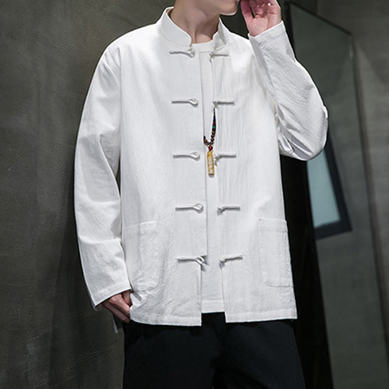 Buddha Stones Einfarbiger Tang-Anzug aus Baumwolle und Leinen mit Froschknöpfen und Taschen - image 43