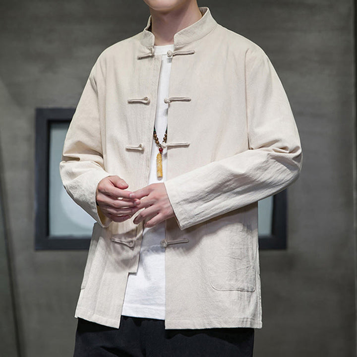 Buddha Stones Einfarbiger Tang-Anzug aus Baumwolle und Leinen mit Froschknöpfen und Taschen - image 12