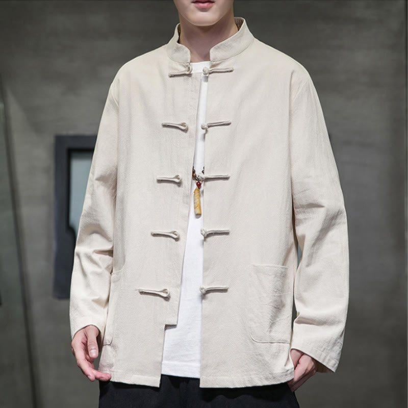 Buddha Stones Einfarbiger Tang-Anzug aus Baumwolle und Leinen mit Froschknöpfen und Taschen - image 14