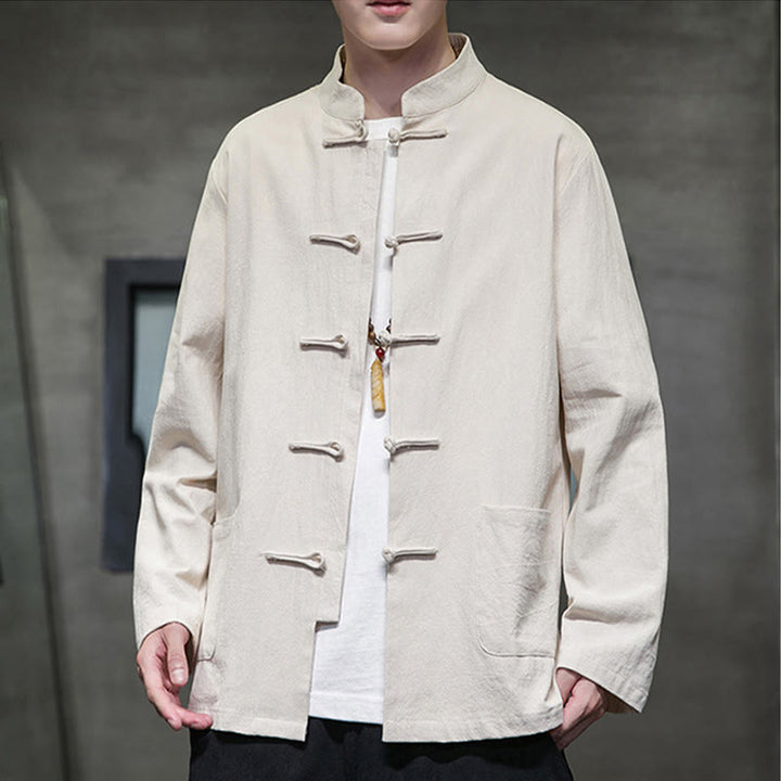 Buddha Stones Einfarbiger Tang-Anzug aus Baumwolle und Leinen mit Froschknöpfen und Taschen - image 14