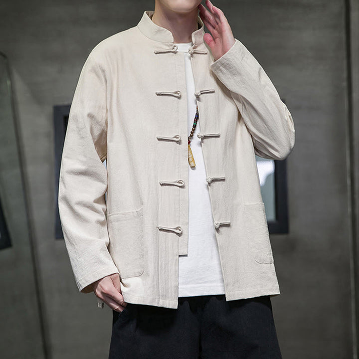 Buddha Stones Einfarbiger Tang-Anzug aus Baumwolle und Leinen mit Froschknöpfen und Taschen - image 15