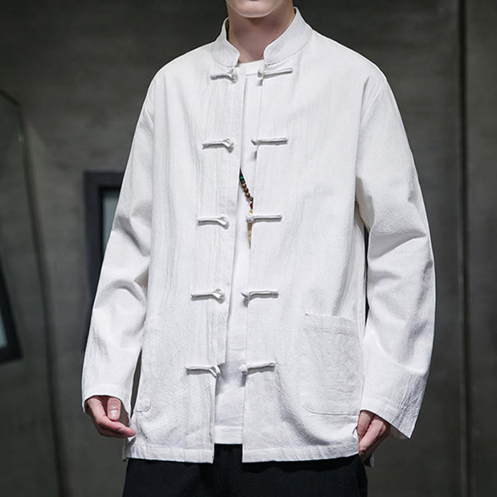 Buddha Stones Einfarbiger Tang-Anzug aus Baumwolle und Leinen mit Froschknöpfen und Taschen - image 41