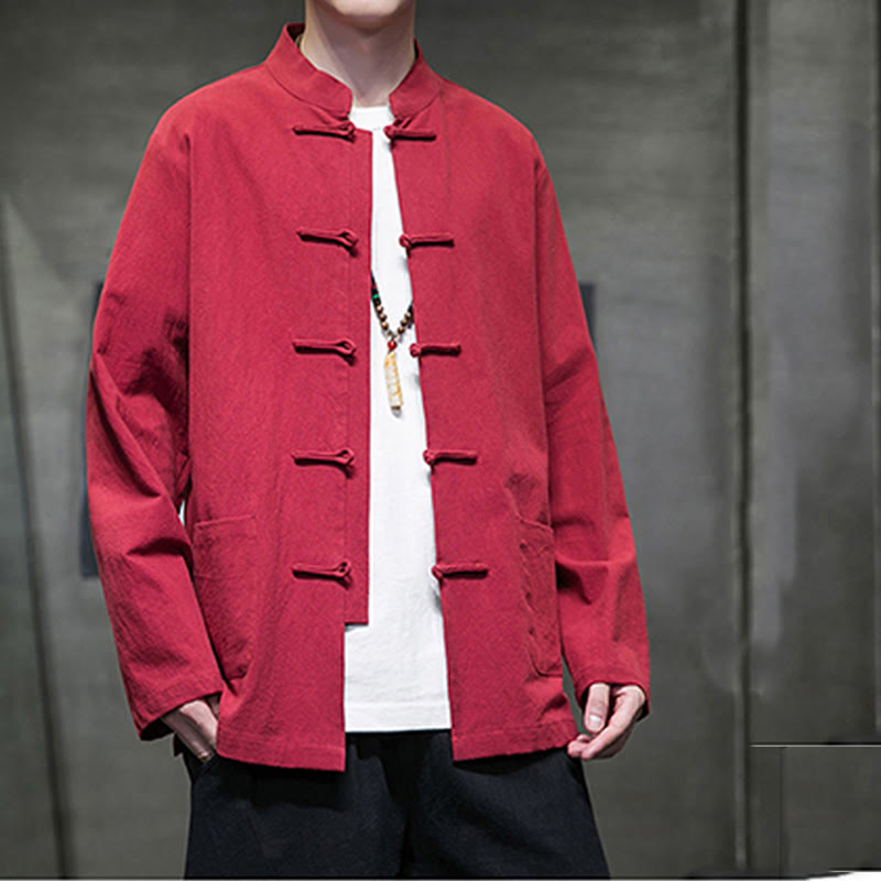 Buddha Stones Einfarbiger Tang-Anzug aus Baumwolle und Leinen mit Froschknöpfen und Taschen - image 34