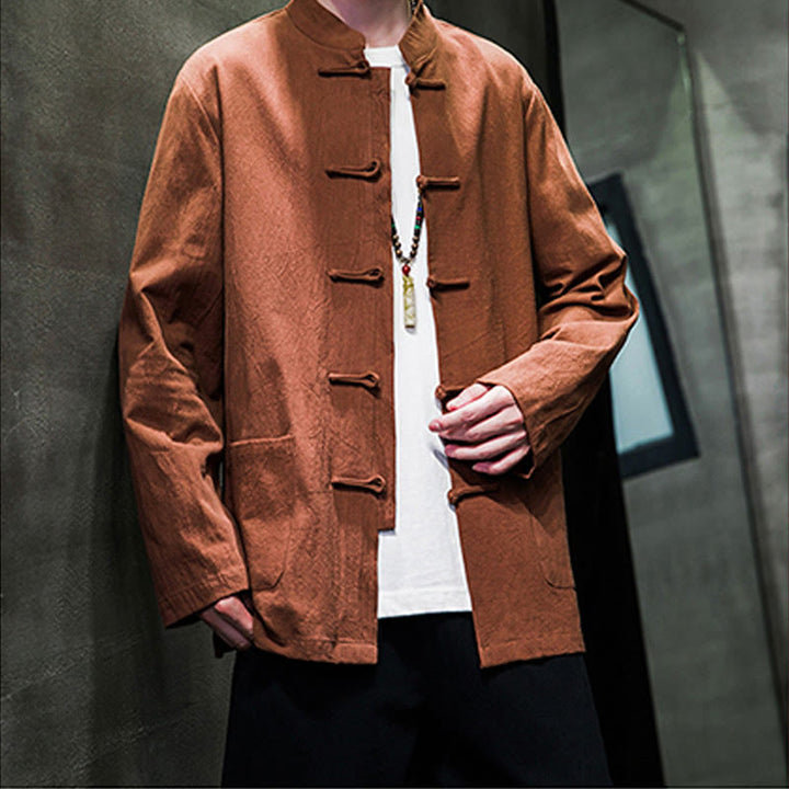 Buddha Stones Einfarbiger Tang-Anzug aus Baumwolle und Leinen mit Froschknöpfen und Taschen - image 20