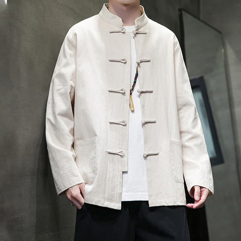 Buddha Stones Einfarbiger Tang-Anzug aus Baumwolle und Leinen mit Froschknöpfen und Taschen - image 13