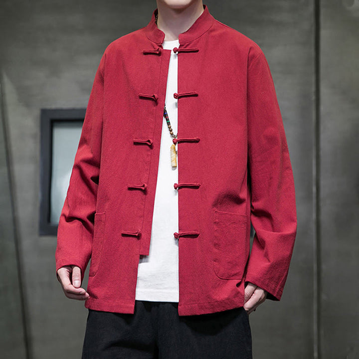 Buddha Stones Einfarbiger Tang-Anzug aus Baumwolle und Leinen mit Froschknöpfen und Taschen - image 35