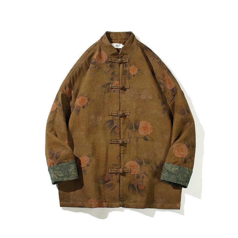 Buddha Stones ​​Blätter Blume Frosch-Knopf Tang Anzug Baumwolle Herren Jacke Hemd  - image 20