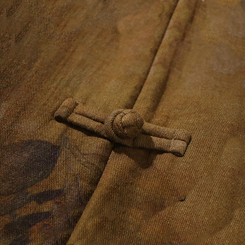 Buddha Stones ​​Blätter Blume Frosch-Knopf Tang Anzug Baumwolle Herren Jacke Hemd  - image 18