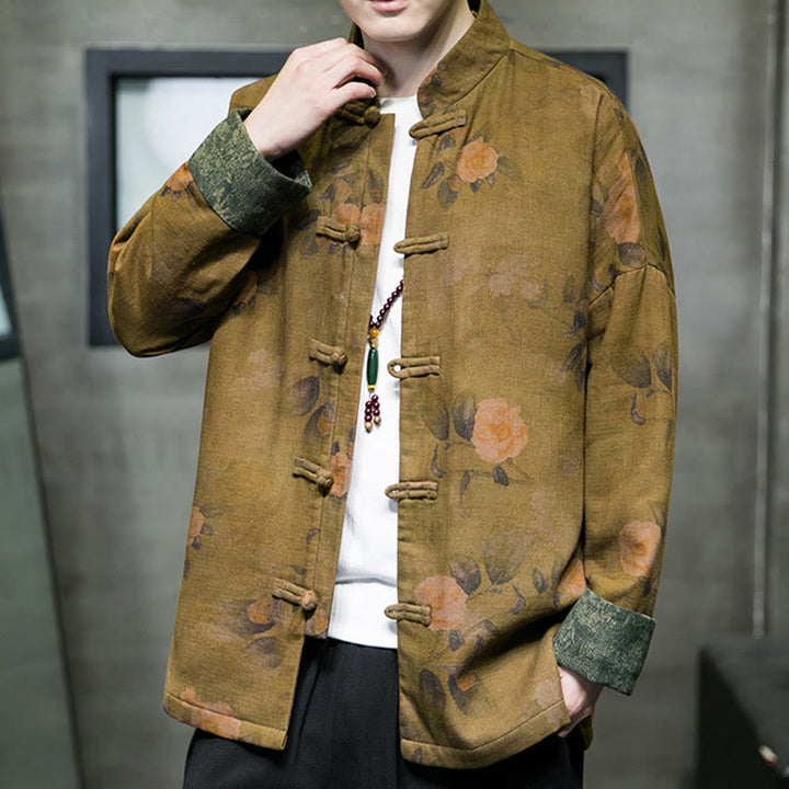Buddha Stones ​​Blätter Blume Frosch-Knopf Tang Anzug Baumwolle Herren Jacke Hemd  - image 10