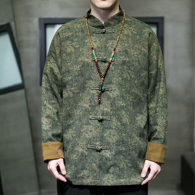 Buddha Stones ​​Blätter Blume Frosch-Knopf Tang Anzug Baumwolle Herren Jacke Hemd  - image 7