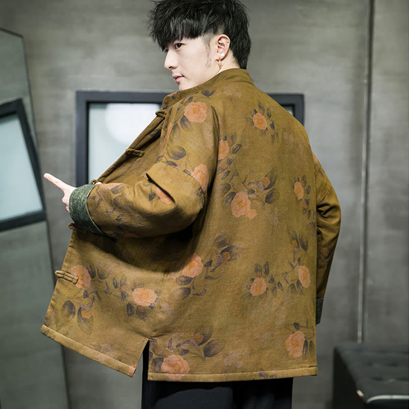 Buddha Stones ​​Blätter Blume Frosch-Knopf Tang Anzug Baumwolle Herren Jacke Hemd  - image 17