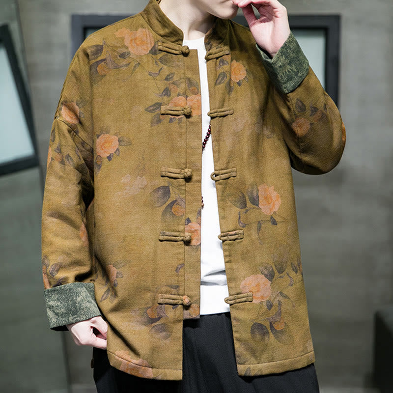Buddha Stones ​​Blätter Blume Frosch-Knopf Tang Anzug Baumwolle Herren Jacke Hemd  - image 13