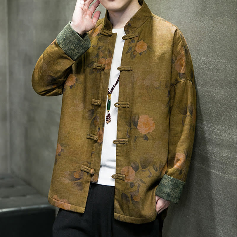 Buddha Stones ​​Blätter Blume Frosch-Knopf Tang Anzug Baumwolle Herren Jacke Hemd  - image 15