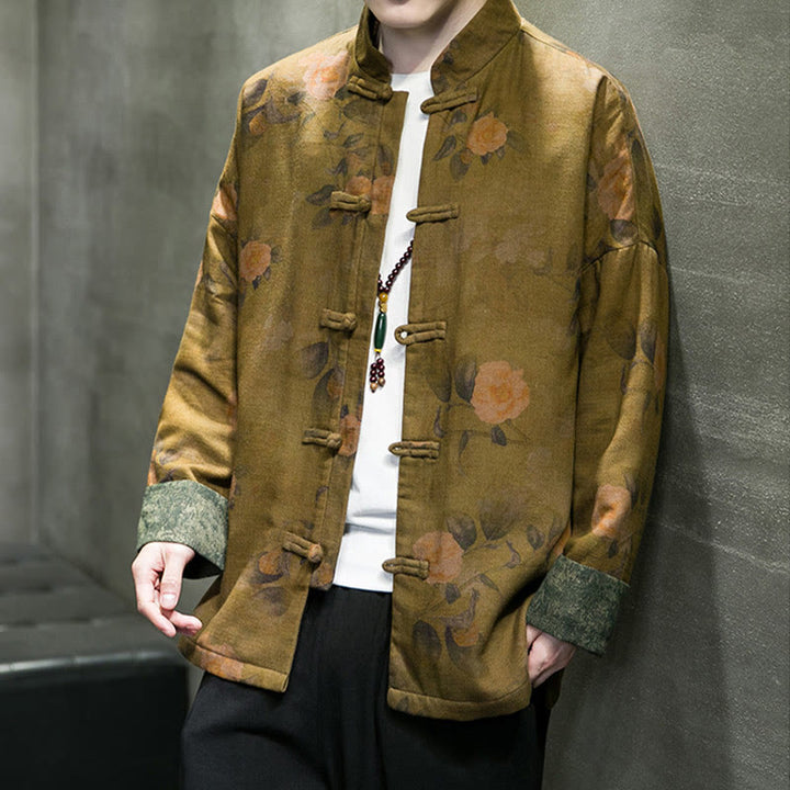 Buddha Stones ​​Blätter Blume Frosch-Knopf Tang Anzug Baumwolle Herren Jacke Hemd  - image 16