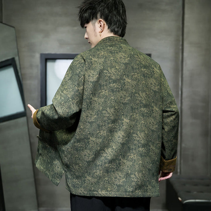 Buddha Stones ​​Blätter Blume Frosch-Knopf Tang Anzug Baumwolle Herren Jacke Hemd  - image 8