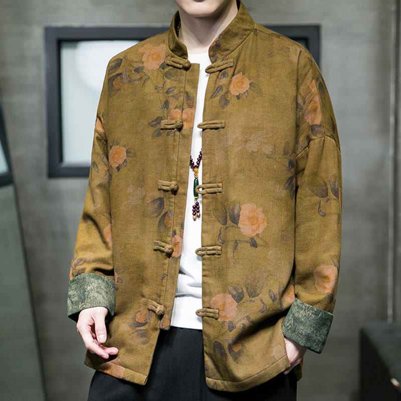 Buddha Stones ​​Blätter Blume Frosch-Knopf Tang Anzug Baumwolle Herren Jacke Hemd  - image 11