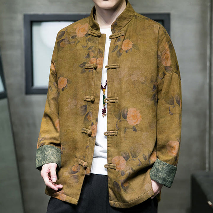 Buddha Stones ​​Blätter Blume Frosch-Knopf Tang Anzug Baumwolle Herren Jacke Hemd  - image 11