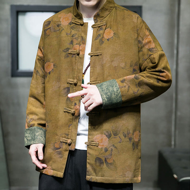 Buddha Stones ​​Blätter Blume Frosch-Knopf Tang Anzug Baumwolle Herren Jacke Hemd  - image 12