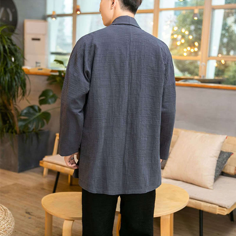 Buddha Stones Fallen Einfache Lose Plain Leinen Mischung Herren Mittellangen Mantel Kleidung - image 4
