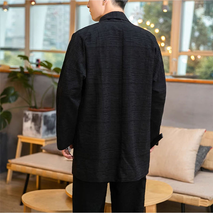 Buddha Stones Fallen Einfache Lose Plain Leinen Mischung Herren Mittellangen Mantel Kleidung - image 10