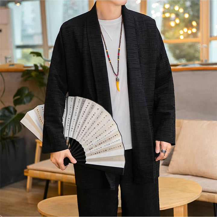 Buddha Stones Fallen Einfache Lose Plain Leinen Mischung Herren Mittellangen Mantel Kleidung - image 8