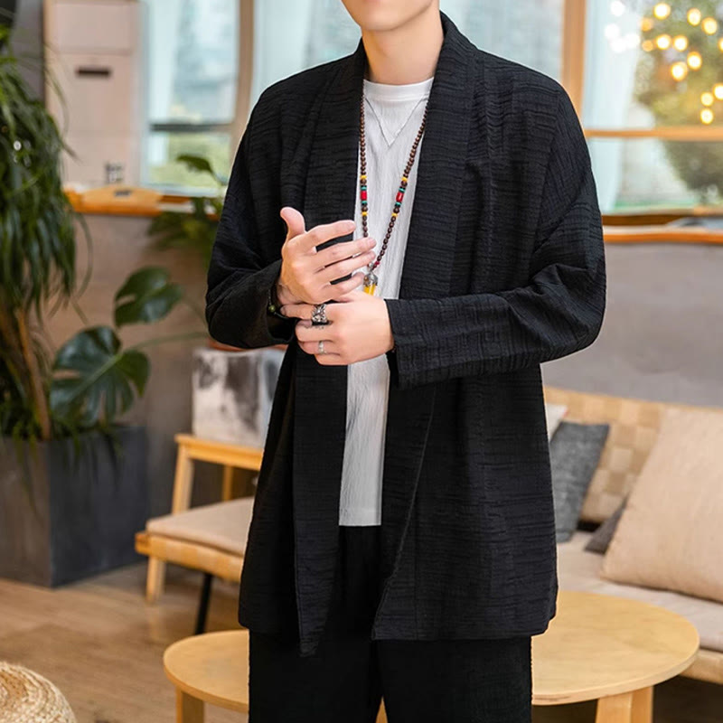 Buddha Stones Fallen Einfache Lose Plain Leinen Mischung Herren Mittellangen Mantel Kleidung - image 9