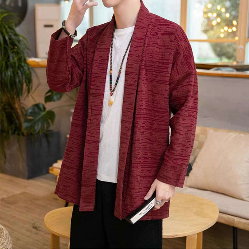 Buddha Stones Fallen Einfache Lose Plain Leinen Mischung Herren Mittellangen Mantel Kleidung - image 12