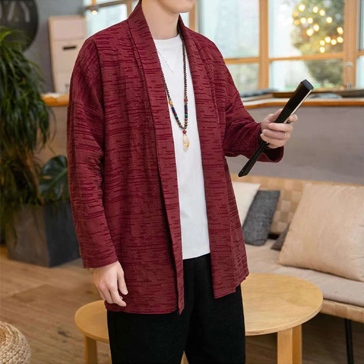 Buddha Stones Fallen Einfache Lose Plain Leinen Mischung Herren Mittellangen Mantel Kleidung - image 14