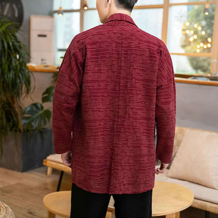 Buddha Stones Fallen Einfache Lose Plain Leinen Mischung Herren Mittellangen Mantel Kleidung - image 15