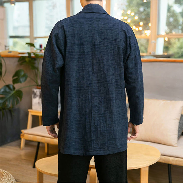 Buddha Stones Fallen Einfache Lose Plain Leinen Mischung Herren Mittellangen Mantel Kleidung - image 20