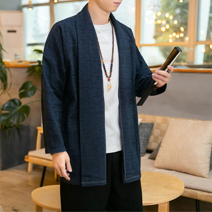 Buddha Stones Fallen Einfache Lose Plain Leinen Mischung Herren Mittellangen Mantel Kleidung - image 17