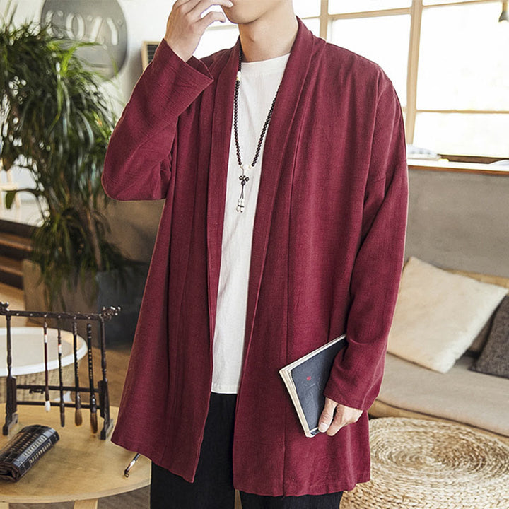 Buddha Stones Fall Einfache Casual Baumwolle Leinen Herren Mittellanger Mantel Kleidung - image 1
